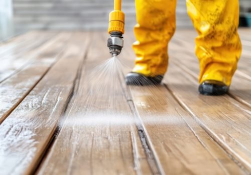 High-pressure deck cleaning service in Brisbane – professional washing timber surface for a refreshed finish